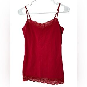 Express Red Lace Trim Bra Cami Tank Top Size M Stretch Y2K Girly Coquette 90’s